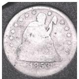 1853 ARROWS & RAYS SEATED QUARTER AG