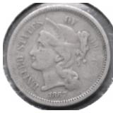 1867 3 CENT PIECE VF