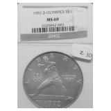 1992 D OLYMPIC SILVER DOLLAR NGC MS69