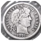 1916 BARBER DIME VF