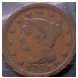 1851 LARGE CENT VF