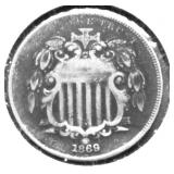 1869 SHIELD NICKEL VG