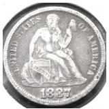 1887 SEATED DIME VF