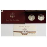 TWO PROOF OLYMPIC SILVER DOLLAR W BOX PAPERS