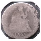 1845 SEATED DIME  AG