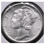 1943 S GEM BU MERCURY DIME