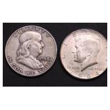 TWO 90 % SILVER HALF DOLLARS