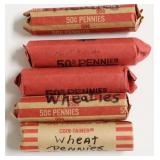 5 ROLLS OF WHEAT CENTS