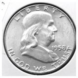 1958 D GEM BU FRANKIN HALF DOLLAR