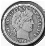 1914 BARBER DIME VF