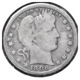 1906 O BARBER QUARTER VG