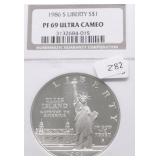 1986 S NGC PF69UC ELLIS ISLAND SILVER DOLLAR