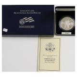 PROOF LEWIS & CLARK SILVER DOLLAR W BOX PAPERS