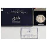 PROOF FRANKLIN SILVER DOLLAR W BOX PAPERS