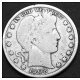 1908 O BARBER HALF DOLLAR VG