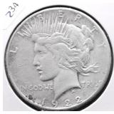 1922 S PEACE DOLLAR VF