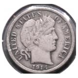 1914 BARBER DIME VF