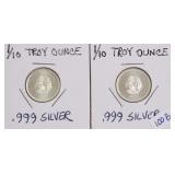 2- 1/10TH  .999  SILVER ROUNDS