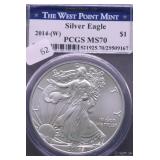 2014 W PCGS MS70 SILVER EAGLE