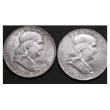 TWO FRANKLIN HALF DOLLARS