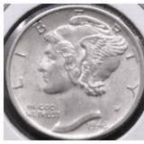 1943 D MERCURY DIME AU