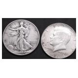 TWO SILVER HALF DOLLARS