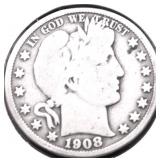 1908 BARBER HALF DOLLAR VG