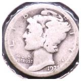 1921 D MERCURY DIME VG