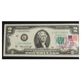 2 $ FIRST DAY COVER FEDERAL RESERVE NOTE GEM