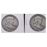 TWO FRANKLIN HALF DOLLARS