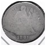 1891 SEATED DIME AG