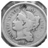 1867 3 CENT PIECE VF