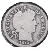 1913 BARBER DIME G