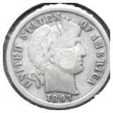 1897 BARBER DIME VF