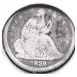 1838 SEATED DIME  VG