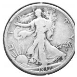 1917 D WALKING HALF DOLLAR F