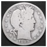 1893 BARBER HALF DOLLAR VG