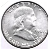 1958 GEM BU FRANKLIN HALF DOLLAR