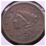 1837 LARGE CENT XF