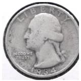 1934 D WASHINGTON QUARTER VG