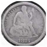 1875 CC SEATED DIME VG