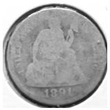 1891 SEATED DIME AG
