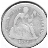 1861 S SEATED DIME AG VERY RARE