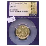 2025 IS OF MAN 1/4 OZ .9999 GOLD ROUND NGC MS70