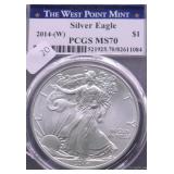 2014 W PCGS MS70 SILVER EAGLE