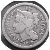 1870 3 CENT PIECE F