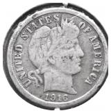 1916 BARBER DIME VG