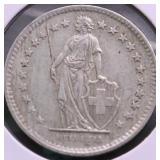 1944 SWITZERLAND SILVER 2 FRANCS XF