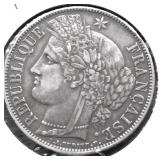 1851 FRANCE SILVER 5 FRANCS XF