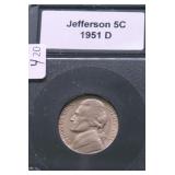 1951 D GEM BU JEFFERSON NICKEL
